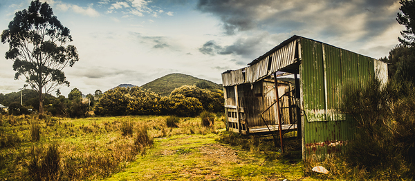 Rural abandoned shed in old rural countryside by Jorgo