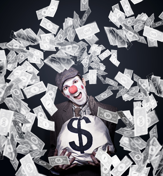 Crazy Clown Excited To Hold A Bag Of Money by Jorgo