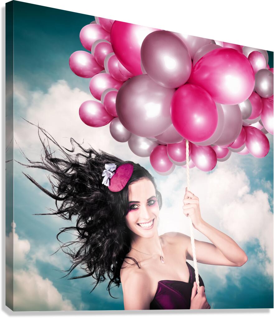 Celebration. Happy Fashion Woman Holding Balloons Canvas Print
