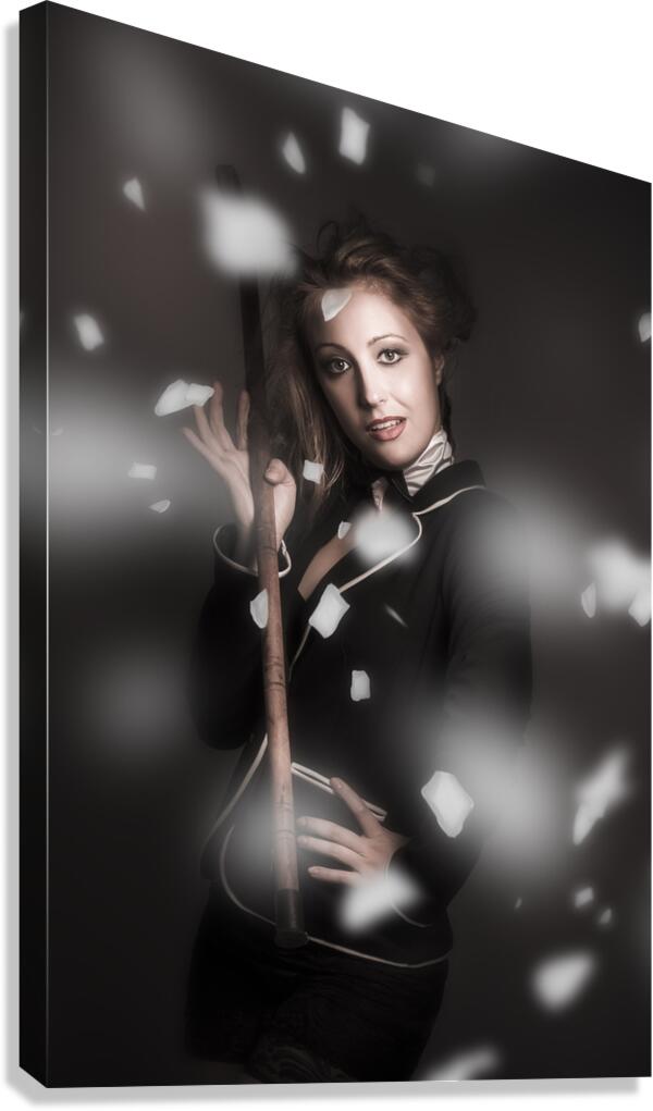 Beautiful vintage girl dancing with flower petals Canvas Print