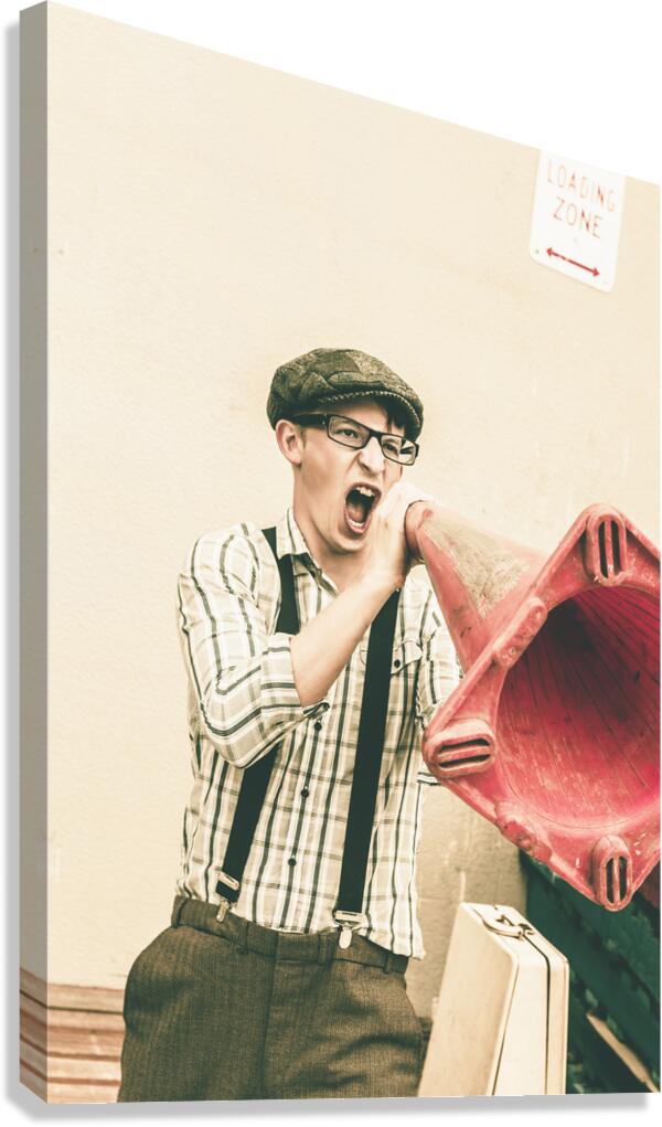 Traffic cone spruiker Canvas Print