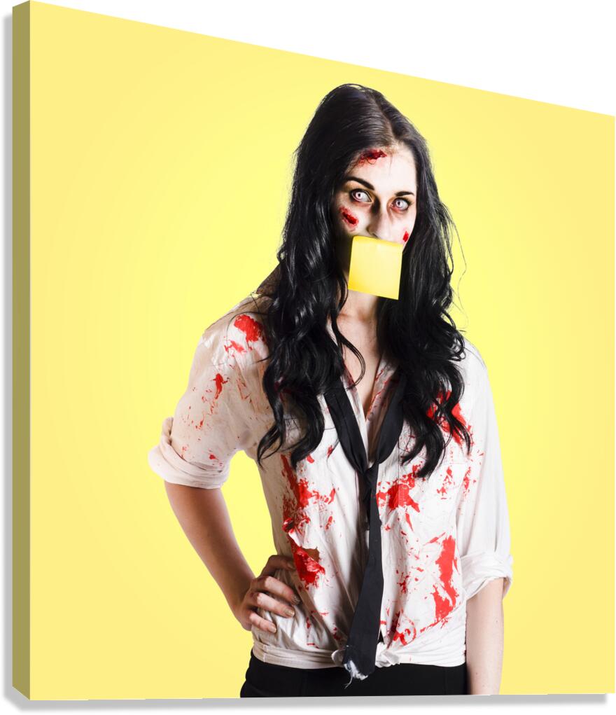 Deceased business woman with memo message on face Canvas Print