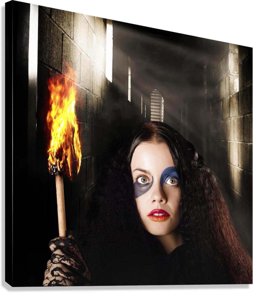 Fantasy jester walking magical halls of illusion Canvas Print