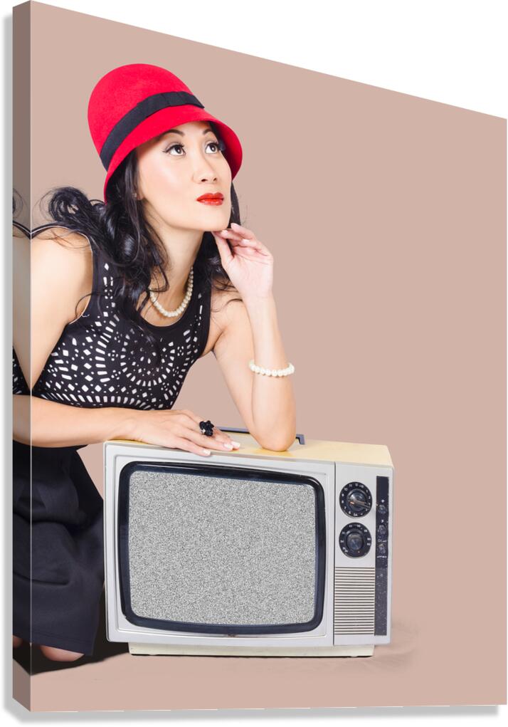 Woman on retro TV. Fifties broadcast Canvas Print