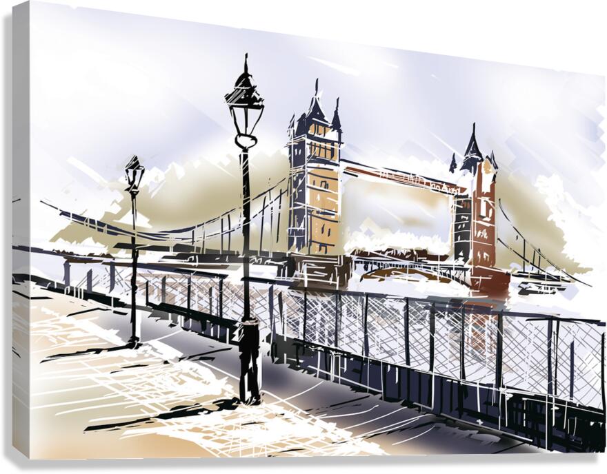 Fine art drawing The Tower Bridge in London UK Canvas Print