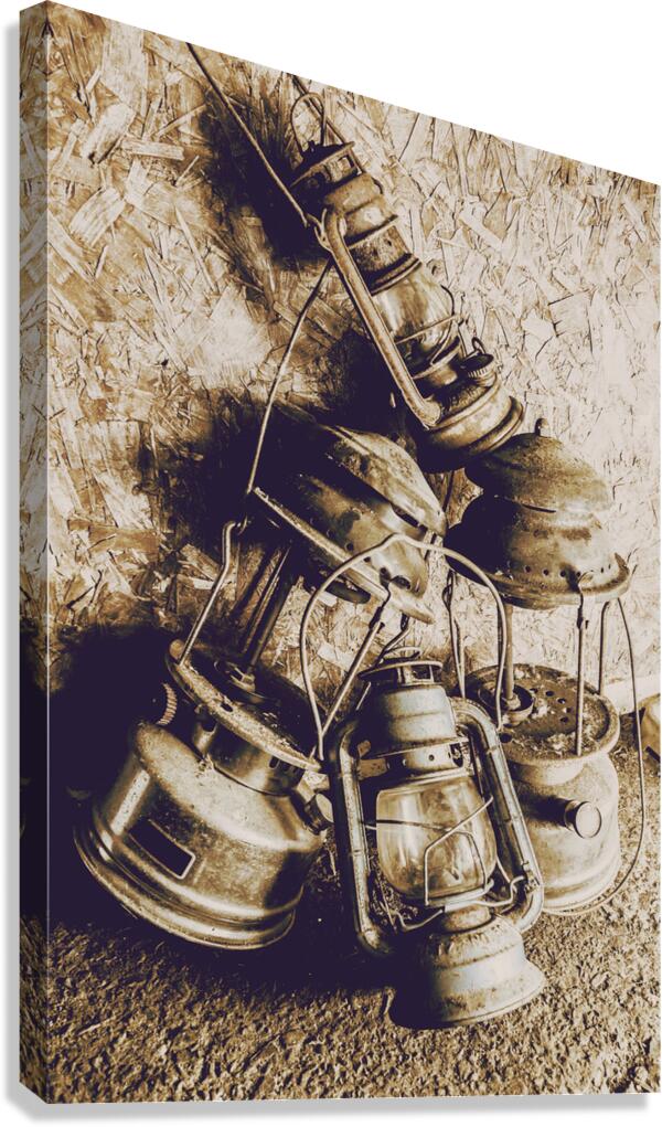 Closeup Of Antique Oil Lamps Canvas Print