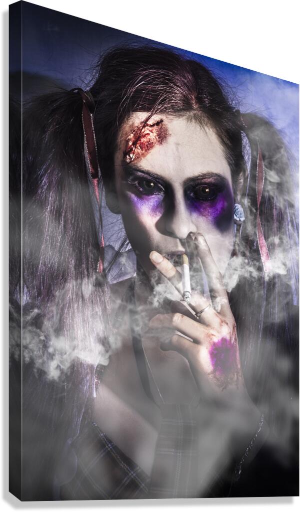 zombie smoking cigarette Evil zombie schoolgirl smoking cigarette