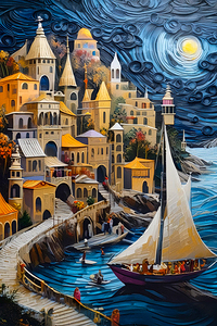 A Sailboat and the Moon