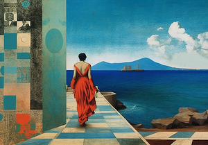 Crimson Stroll: Vibrant Cityscape Acrylic Print for Enhanced Home Decor Wall Art