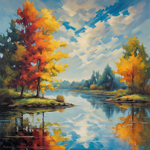 A painting representing the moment of color reflection on water