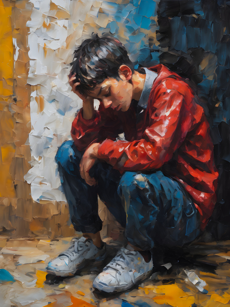 A depressed boy sits slumped. by SoiTwo