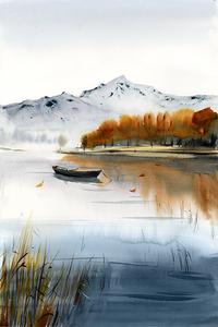 Boat on the lake Autumn landscape - 2