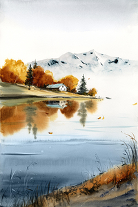 House by the lake - Autumn landscape
