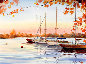 Yachts in the Marina Autumn Landscape