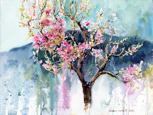 Blossoming peach tree