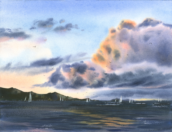 Sea and pink clouds Print