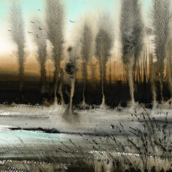 Turquoise watercolor landscape 2 by Eugenia Gorbacheva