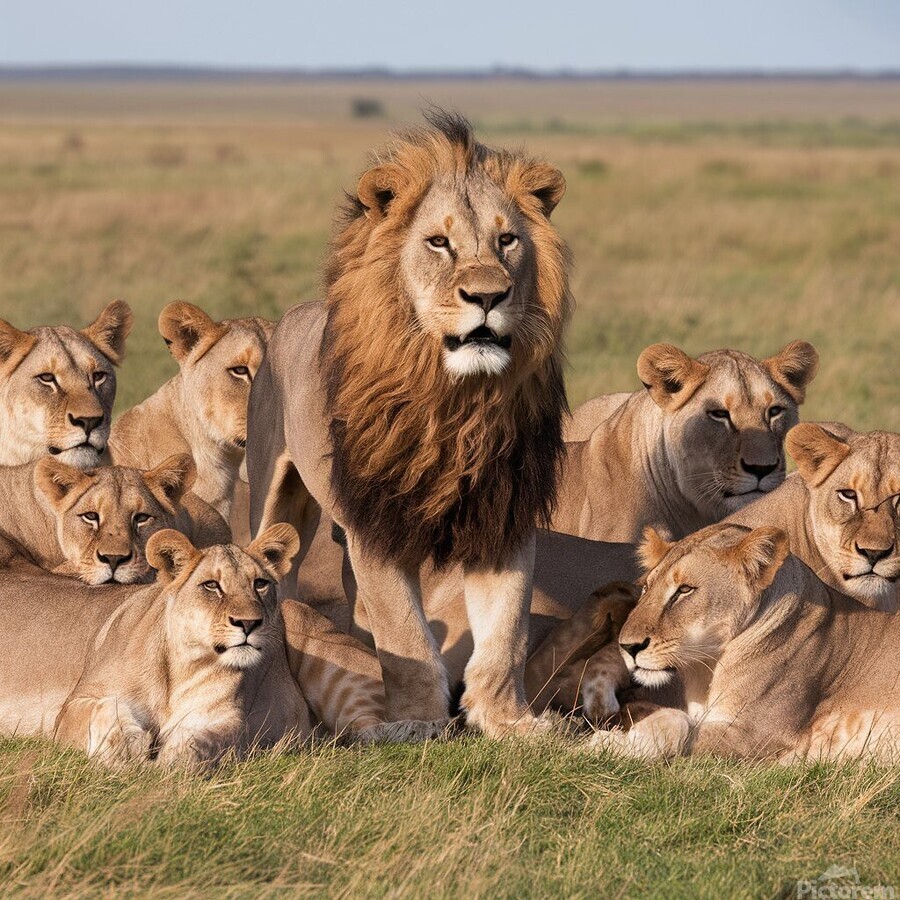 Majestic Lion and Pride in the African Savanna by badryano Wall Art