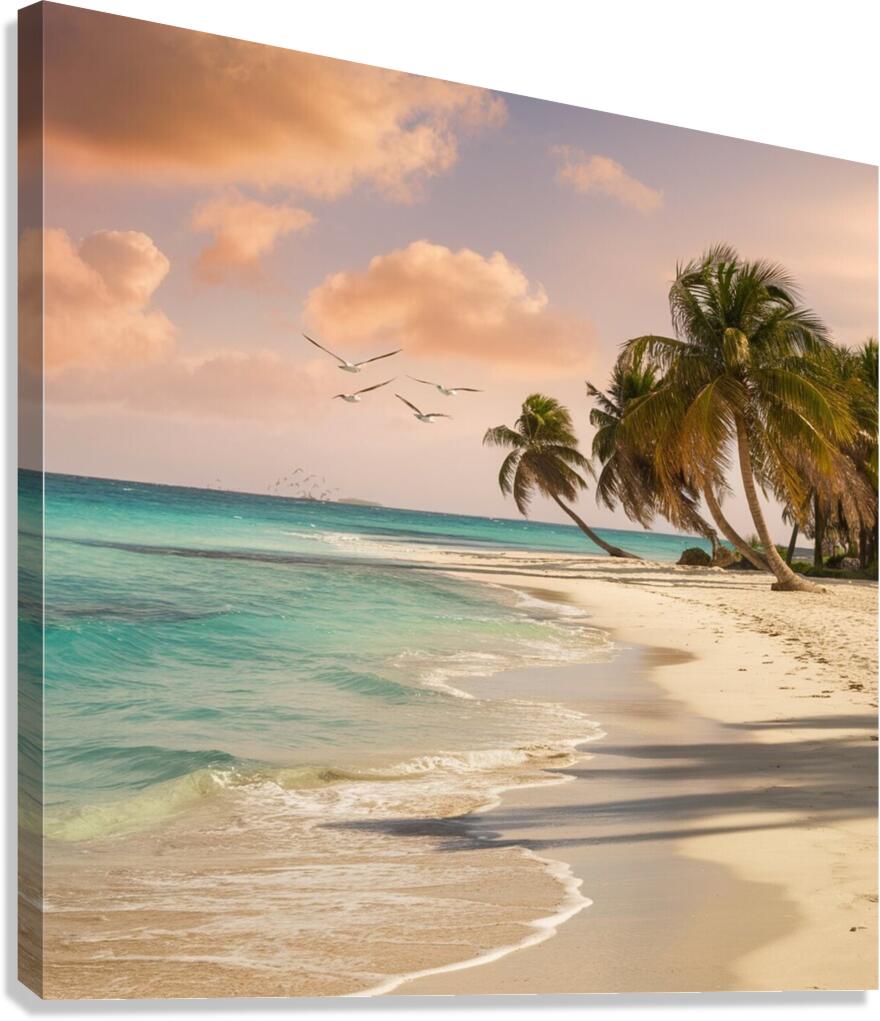 a serene beach scene with crystal clear turquoise Canvas Print