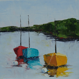 3 Colorful Sailboats at Anchor