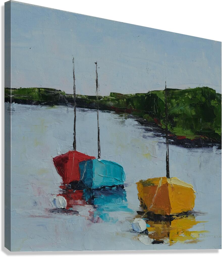 3 Colorful Sailboats at Anchor  Canvas Print