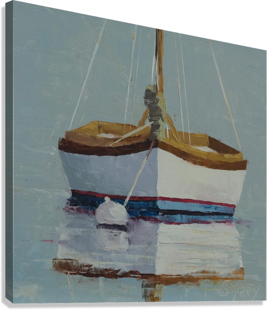 White Sailboat at Anchor  Canvas Print