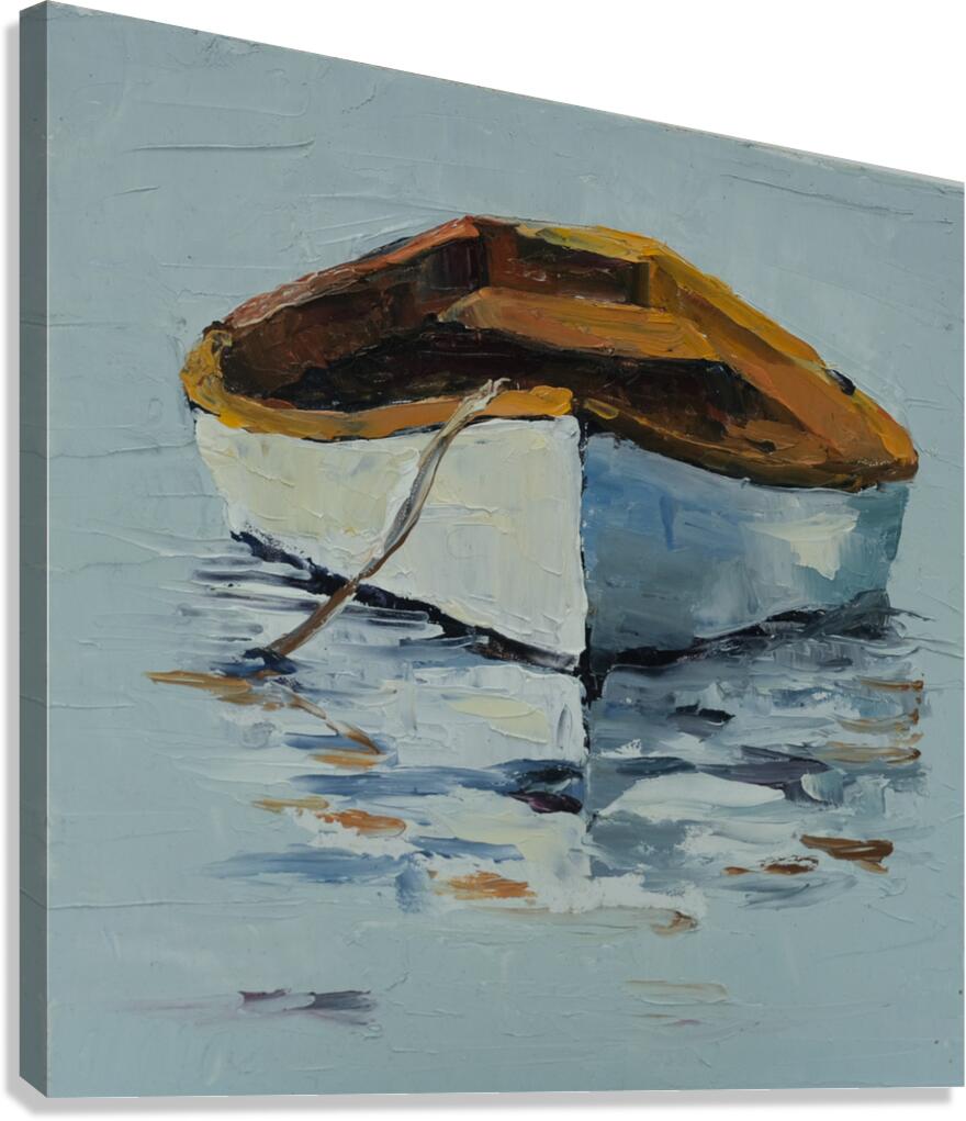 White Rowboat at anchor  Canvas Print
