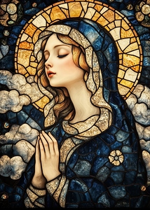 Serene Grace - Stained-Glass Virgin Mary in Prayer Art