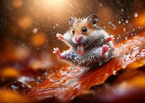 Playful Hamster in the Rain