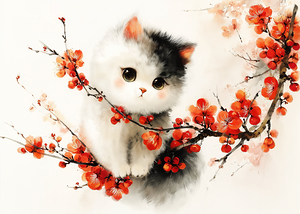 Kawaii Kitten Among Sakura Blossoms