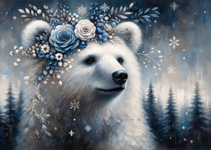 Majestic Polar Bear with Floral Crown - Winter Wonderland Artwork