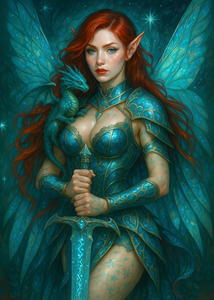 The Quiet Before the Spell – Enchanted Warrior Elf with Dragon
