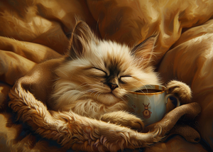 Cute Siamese Kitten with a Morning Coffee