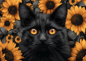 Black Cat in Sunflower Field