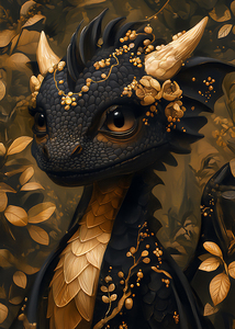 Cute Black and Gold Chibi Dragon