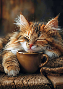 Calico Cat with a Morning Coffee