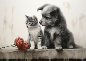 Vintage Kitten and Puppy Friends Forever