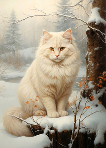 Winters Companion: A Persian Cat Amidst Snowy Silence