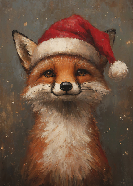 Festive Fox in Santa Hat Print
