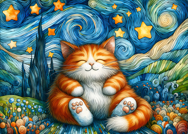 Starry Whiskers Cat - Enchanted Starry Night Cat