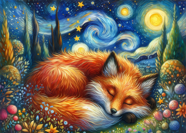 Starry Night Fox: A Whimsical and Magical Artwork Print