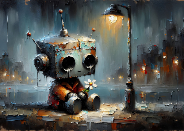 Melancholy Robot in City Print
