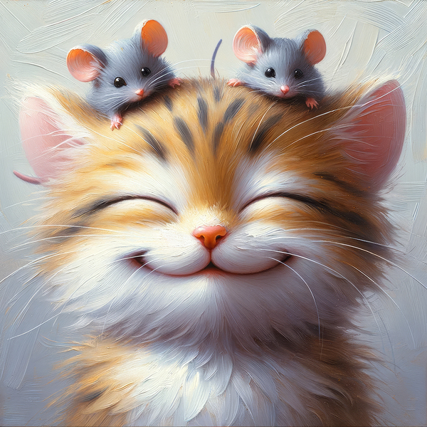 Happy Cat and Mouses Print