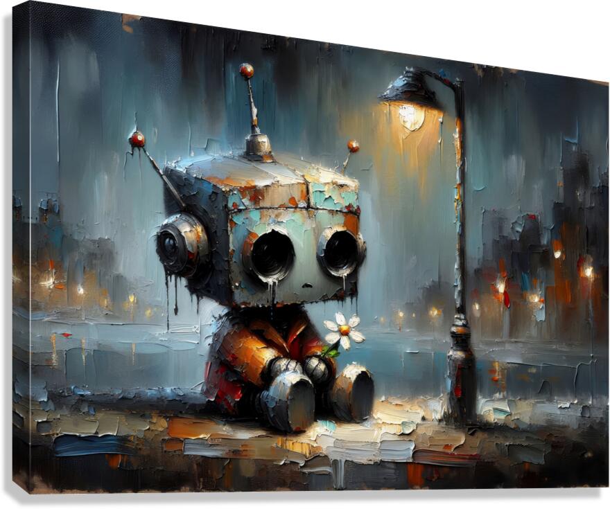 Melancholy Robot in City Canvas Print