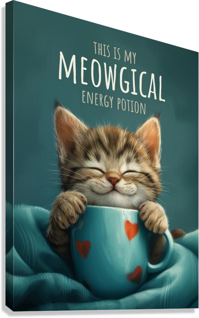 Cute Grey Tabby Cat with a Coffee Cup Canvas Print