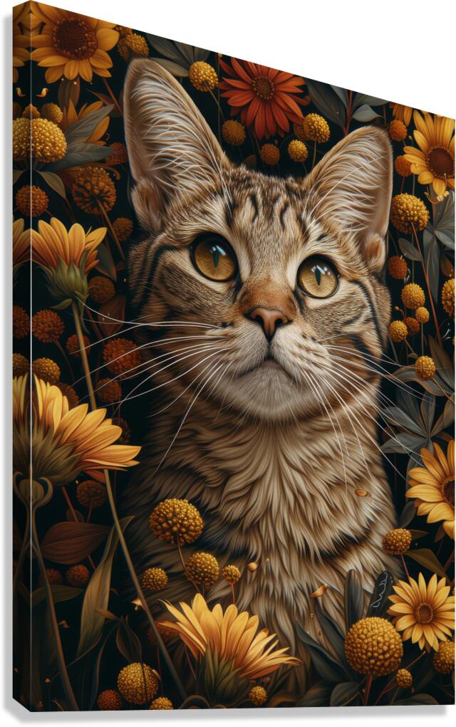 Tabby Cat in a Flowers Garden Canvas Print