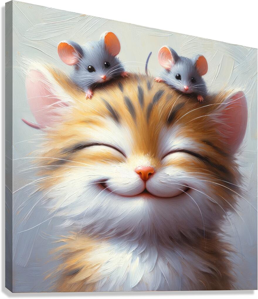 Happy Cat and Mouses Canvas Print