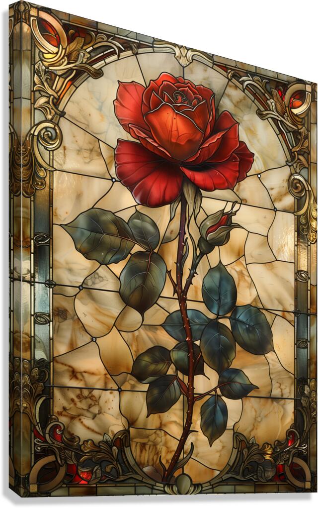 Crimson Elegance Stained Glass Red Rose Canvas Print