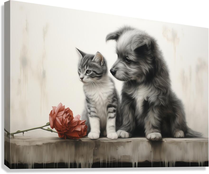 Vintage Kitten and Puppy Friends Forever Canvas Print