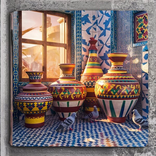 a captivating image of traditional moroccan potte Print
